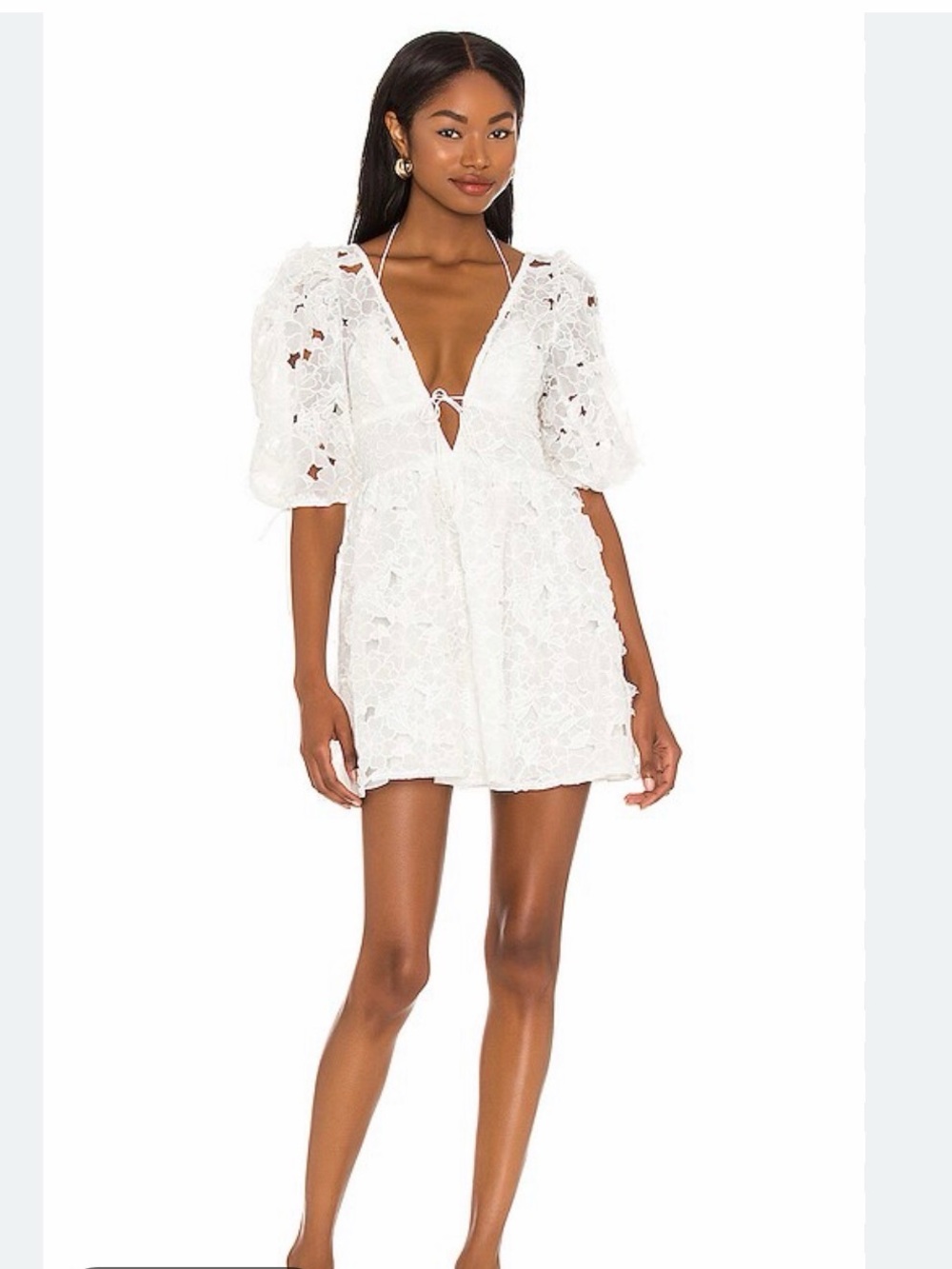 NWT For Love & Lemons Leighton Mini Dress White Floral Embroidered S - Picture 1 of 15